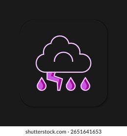 Ícone Tempestade com contorno preenchido isolado no plano de fundo preto. Nuvem e sinal de relâmpago. Ícone de tempo da tempestade. Estilo de contorno preenchido plano com sombra. Vetor