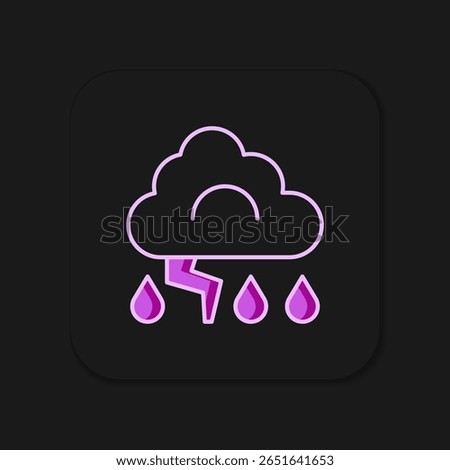 Filled outline Storm icon isolated on black background. Cloud and lightning sign. Weather icon of storm. Flat filled outline style with shadow. Vector