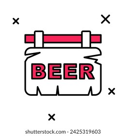 Filled outline Street signboard with inscription Beer icon isolated on white background. Suitable for advertisements bar, cafe, pub, restaurant.  Vector