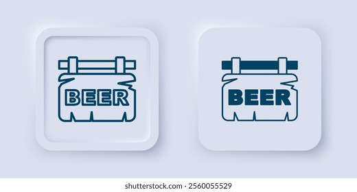 Filled and outline Street signboard with inscription Beer icon isolated on grey background. Suitable for advertisements bar, cafe, pub, restaurant. Square button. Vector