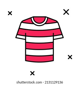 Filled outline Striped sailor t-shirt icon isolated on white background. Marine object.  Vector