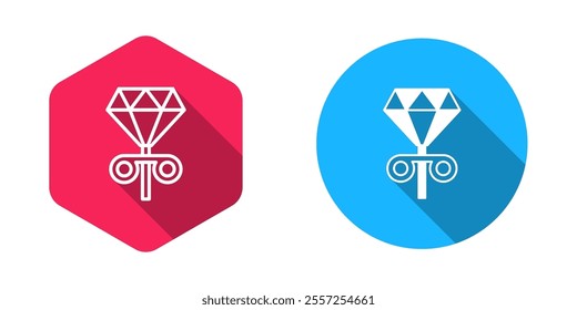 Filled and outline Stud earrings icon isolated with long shadow background. Jewelry accessories.  Vector