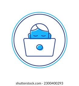 Filled outline Student working at laptop icon isolated on white background. Workplace concept.  Vector