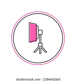 Filled outline Studio light bulb in softbox icon isolated on white background. Shadow reflection design.  Vector