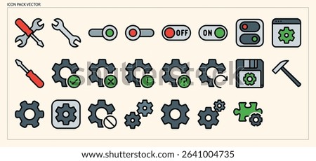 Filled Outline Style Settings and Configuration Icons for Software and Application Development