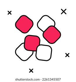Umrisse Zuckerwürfel mit Füllung Symbol einzeln auf weißem Hintergrund. Süß, nahrhaft, lecker. Raffinierter Zucker.  Vektorgrafik