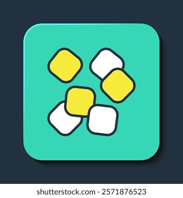 Filled outline Sugar cubes icon isolated on blue background. Sweet, nutritious, tasty. Refined sugar. Turquoise square button. Vector