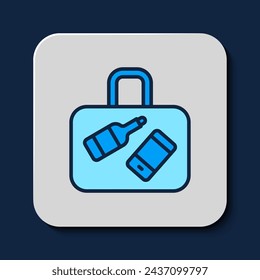 Filled outline Suitcase for travel icon isolated on blue background. Traveling baggage sign. Travel luggage icon.  Vector