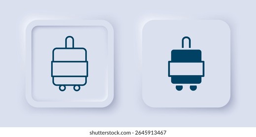 Filled and outline Suitcase for travel icon isolated on grey background. Traveling baggage sign. Travel luggage icon. Square button. Vector