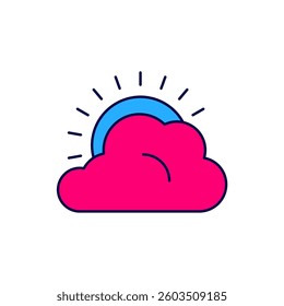 Filled outline Sun and cloud weather icon isolated on white background.  Vector