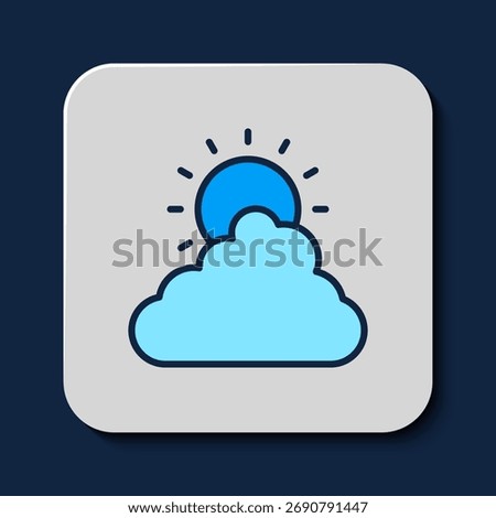 Filled outline Sun and cloud weather icon isolated on blue background.  Vector