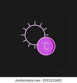 Filled outline Sun icon isolated on black background. Flat filled outline style with shadow. Vector