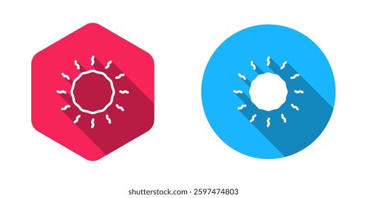 Filled and outline Sun icon isolated with long shadow background.  Vector