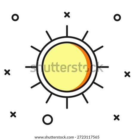 Filled outline Sun icon isolated on white background. Flat filled outline style with shadow. Vector