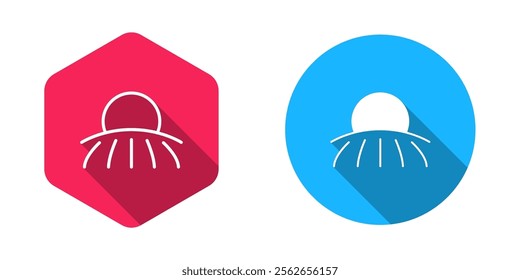 Filled and outline Sunrise icon isolated with long shadow background.  Vector