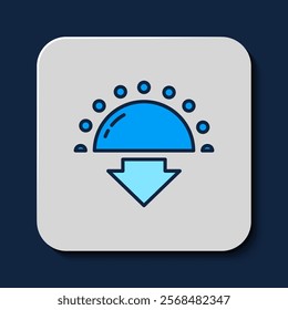 Filled outline Sunset icon isolated on blue background.  Vector
