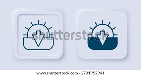 Filled and outline Sunset icon isolated on grey background. Square button. Vector