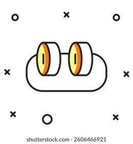 Filled outline Sushi icon isolated on white background. Traditional Japanese food. Flat filled outline style with shadow. Vector