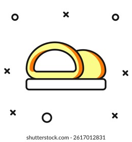 Filled outline Sushi icon isolated on white background. Traditional Japanese food. Flat filled outline style with shadow. Vector