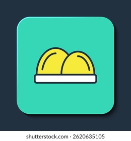 Filled outline Sushi icon isolated on blue background. Traditional Japanese food. Turquoise square button. Vector