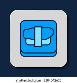 Filled outline Sushi on cutting board icon isolated on blue background. Asian food sushi on wooden board.  Vector