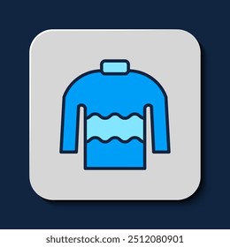 Filled outline Sweater icon isolated on blue background. Pullover icon.  Vector