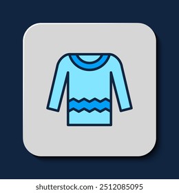 Filled outline Sweater icon isolated on blue background. Pullover icon.  Vector