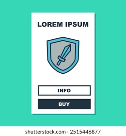 Esquema lleno Espada para el icono del juego aislado en fondo turquesa.  Vector