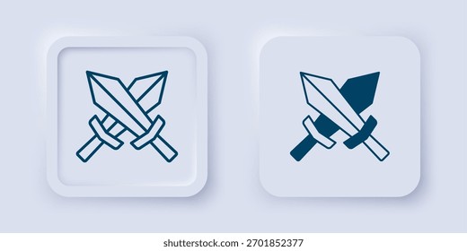 Relleno y contorno Espada para el icono del juego aislado en fondo gris. Botón cuadrado. Vector