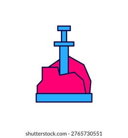 Filled outline Sword in the stone icon isolated on white background. Excalibur the sword in the stone from the Arthurian legends.  Vector