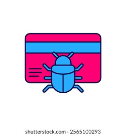 Filled outline System bug in credit card icon isolated on white background. Code bug concept. Bug in the system. Bug searching.  Vector