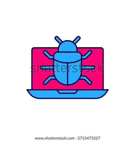 Filled outline System bug on monitor icon isolated on white background. Code bug concept. Bug in the system. Bug searching.  Vector