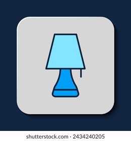 Filled outline Table lamp icon isolated on blue background.  Vector