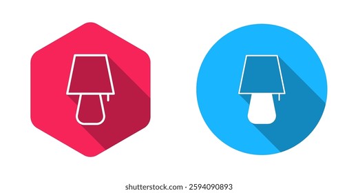 Filled and outline Table lamp icon isolated with long shadow background. Night light.  Vector