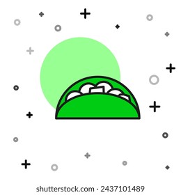 Filled outline Taco with tortilla icon isolated on white background. Traditional mexican fast food menu.  Vector