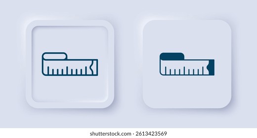 Filled and outline Tape measure icon isolated on grey background. Measuring tape. Square button. Vector