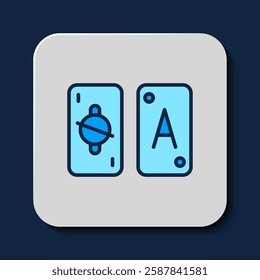 Filled outline Tarot cards icon isolated on blue background. Magic occult set of tarot cards.  Vector