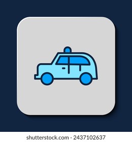 Gefüllte Umriss Taxi Auto-Symbol isoliert auf blauem Hintergrund.  Vektor