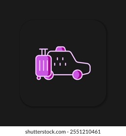 Esquema lleno icono de coche de taxi aislado sobre fondo negro. Estilo de contorno relleno plano con sombra. Vector