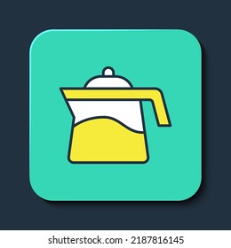 Filled outline Teapot icon isolated on blue background. Turquoise square button. Vector