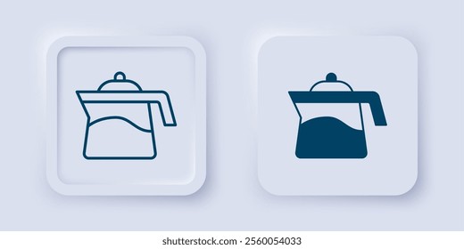 Filled and outline Teapot icon isolated on grey background. Square button. Vector