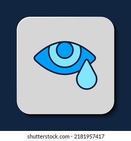 Filled outline Tear cry eye icon isolated on blue background.  Vector