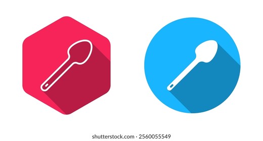 Filled and outline Teaspoon icon isolated with long shadow background. Cooking utensil. Cutlery sign.  Vector