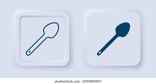 Filled and outline Teaspoon icon isolated on grey background. Cooking utensil. Cutlery sign. Square button. Vector