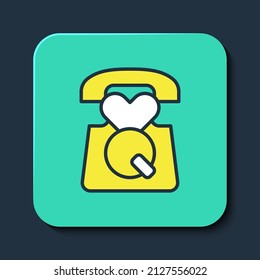 Filled outline Telephone with emergency call 911 icon isolated on blue background. Police, ambulance, fire department, call, phone. Turquoise square button. Vector