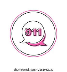 Filled outline Telephone with emergency call 911 icon isolated on white background. Police, ambulance, fire department, call, phone.  Vector