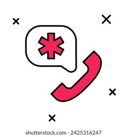 Filled outline Telephone with emergency call 911 icon isolated on white background. Police, ambulance, fire department, call, phone.  Vector