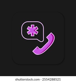 Filled outline Telephone with emergency call 911 icon isolated on black background. Police, ambulance, fire department, call, phone. Flat filled outline style with shadow. Vector