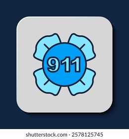 Filled outline Telephone with emergency call 911 icon isolated on blue background. Police, ambulance, fire department, call, phone.  Vector