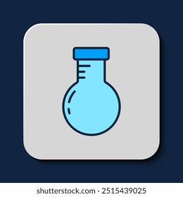 Tubo de ensayo y frasco de prueba de laboratorio químico icono aislado sobre fondo azul. Signo de cristalería de laboratorio.  Vector